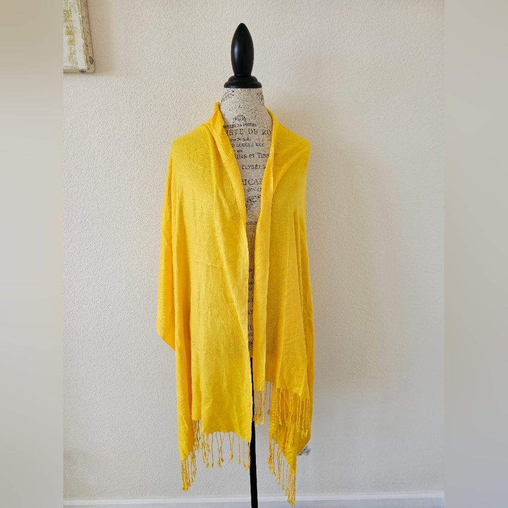 Spectrum Marigold Yellow Pashmina Shawl – 100% Rayon Made in India Boho Fringed